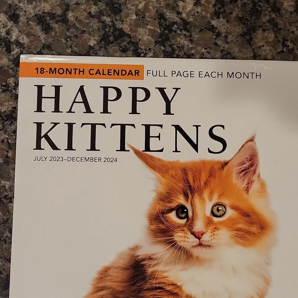 Happy Kittens full page each month 18 month calendar new sealed July 2023-Decemb